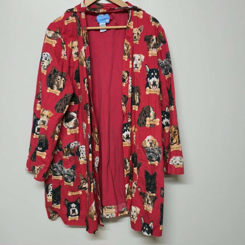 Nick & Nora Red Dog Milkbone Robe‎ With Belt Size L/XL Cotton